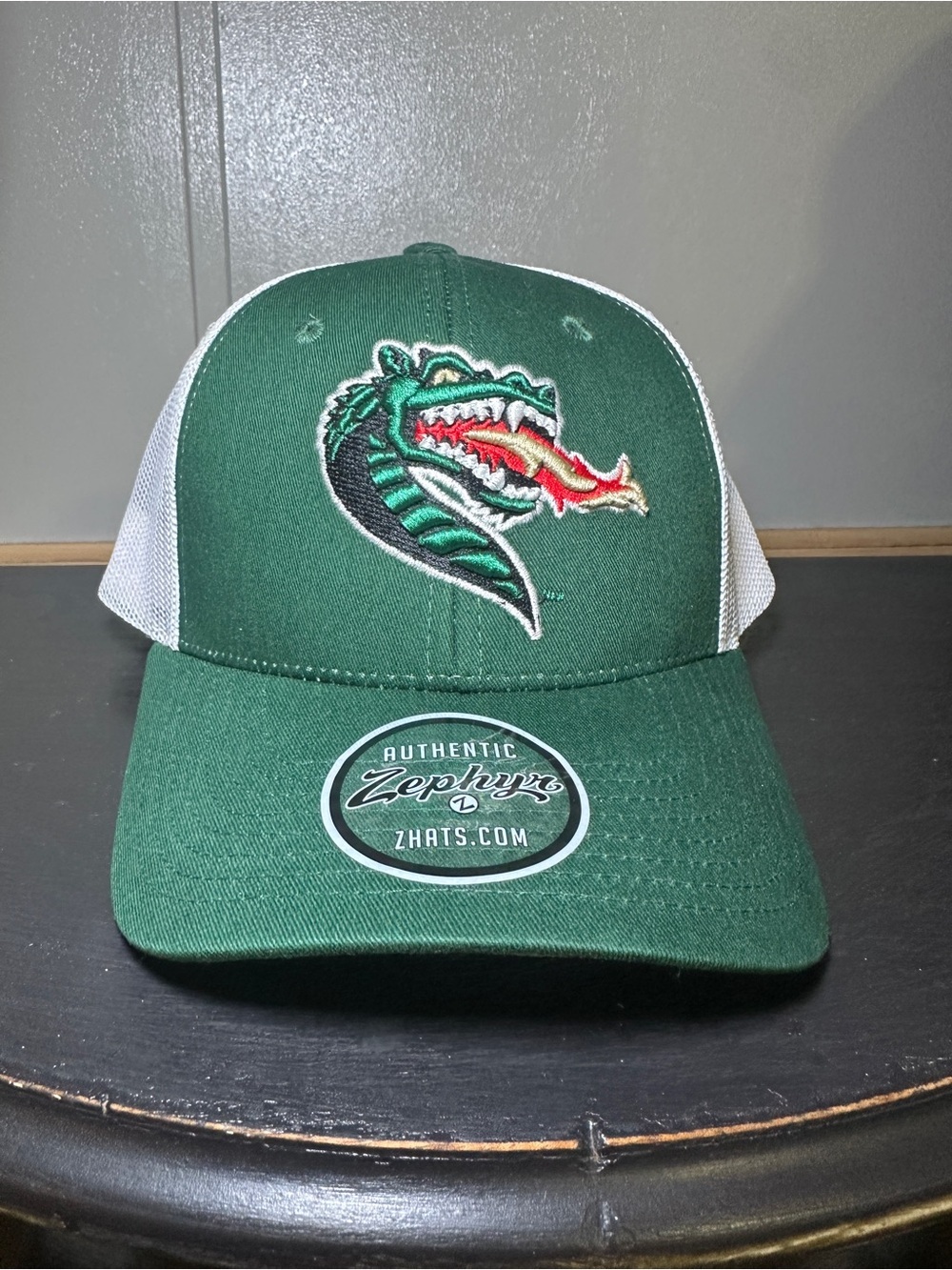 Zephyr UAB Blazer Adjustable Snapback Green White Hat with Dragon Logo